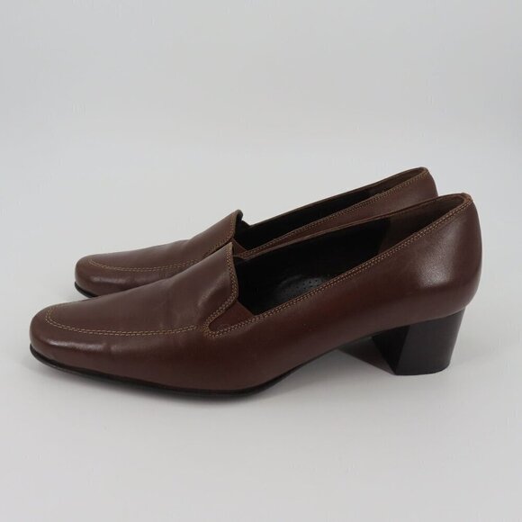 VTG Valleverde Womens 38.5 EUR 8.5 US Brown Leather Loafer Heels Made in Italy - Picture 4 of 16